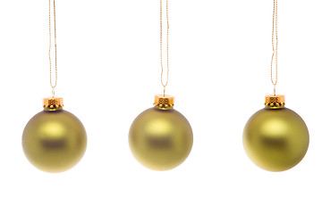 Image showing Pastel Green Gold Christmas Balls Hanging Isolated