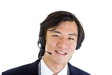 Image showing Headshot Smiling Asian Male Customer Service Representative with