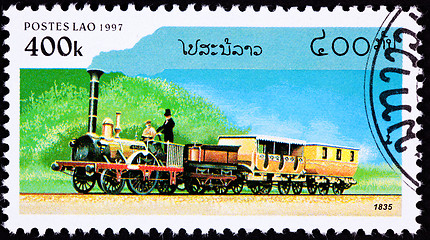 Image showing Canceled Laos Train Postage Stamp Old Railroad Steam Engine Loco