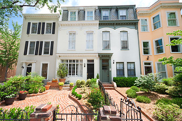 Image showing Tidy Second Empire Style Row Homes, Brick Path, Washington DC