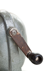 Image showing Close-Up Crank Handle Old Manual Pencil Sharpener, White Backgro