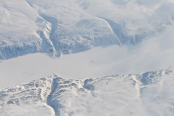 Image showing Aerial Frozen River Cliff Showing Erosion Baffin Island, Canada