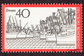 Image showing Stamp West German Freighters Docked Bremen Harbor