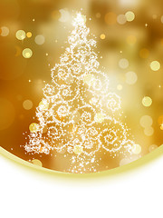 Image showing Christmas tree illustration on gold bokeh. EPS 8