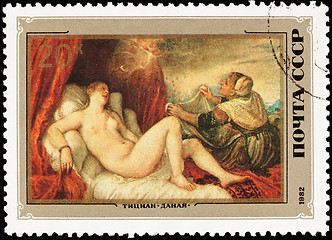 Image showing Soviet Russia Postage Stamp Painting DanaÃ« Titian Woman Nude