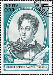 Image showing Soviet Russia Postage Stamp British Poet Lord Byron, Ship