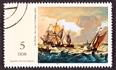 Image showing Stamp Painting Ludolf Backhuysen Bakhuizen Boats Rough Seas 