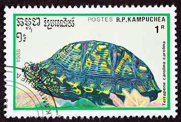 Image showing Canceled Cambodian Postage Stamp Eastern Box Turtle Terrapene Ca