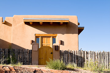 Image showing Adobe Single Family Home Fence Santa Fe New Mexico