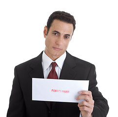 Image showing Handsome Caucasian Man Holding Envelope Foreclosed Isolated on White
