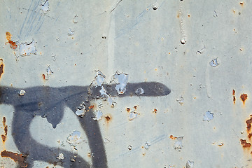Image showing Full Frame Peeling Gray Paint Rust Metal Graffiti