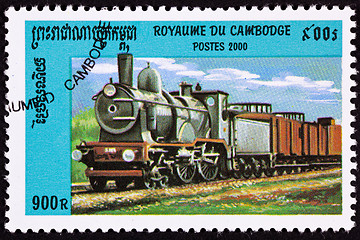 Image showing Canceled Cambodian Train Postage Stamp Old Railroad Steam Engine