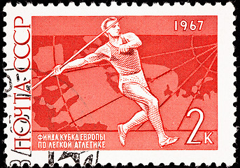 Image showing Canceled Soviet Russia Postage Stamp Man Throwing Javelin Sport 