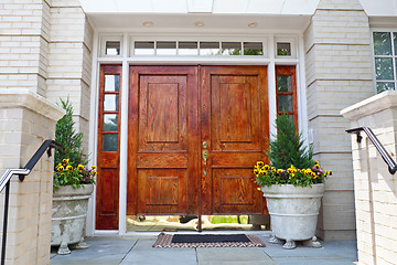 Image showing XXXL Wooden Double Door Grand Entrance to a Home