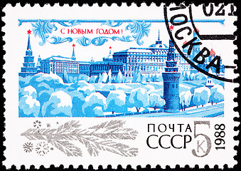 Image showing Canceled Soviet Russia Postage Stamp Kremlin in Winter New Years