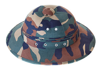 Image showing Camouflage Pith Helmet Isolated White Side View