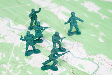 Image showing Plastic Army Men Fighting Battle Topographic Map