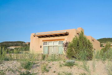 Image showing Modern Spanish Pueblo Revival Architecture House, Suburban Santa