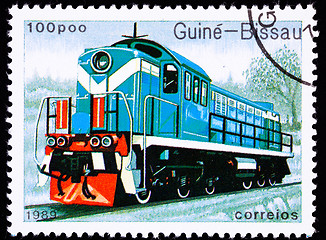 Image showing Canceled Guinea-Bissau Train Postage Stamp Old Railroad Diesel E