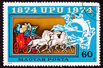 Image showing Canceled Hungarian Postage Stamp Mail Delivery Stagecoach Univer