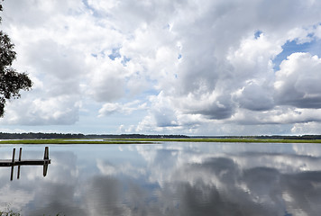 Image showing Clouds Dock Reflected Smooth May River Bluffton SC