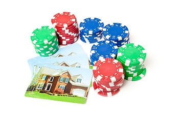 Image showing Poker Chips House Playing Cards Isolated Gambling