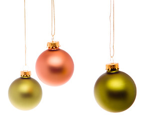 Image showing Pastel Pink Salmon Green Christmas Balls Isolated