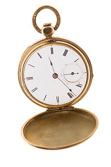 Image showing Old Fashioned Brass Pocket Watch Isolated White