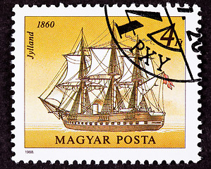 Image showing Canceled Hungarian Postage Stamp Jylland Steam and Sail Danish W