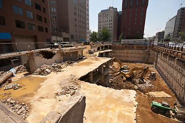 Image showing Office Building Being Demolished in Pit Wide Angle Washington, D