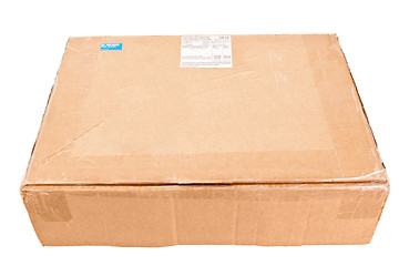 Image showing Cardboard Box Shipped Internationally UK Stamps