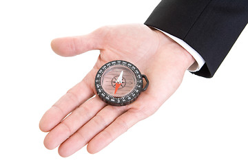 Image showing Man's Hand Holding Compass Isolated on White Background