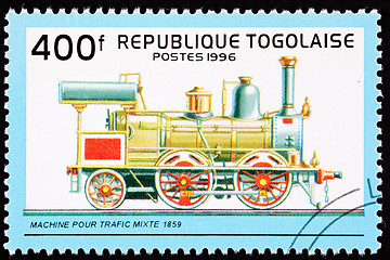 Image showing Canceled Togo Train  Postage Stamp Old Railroad Steam Engine Loc