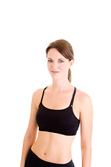 Image showing Smiling Slender Caucasian Woman Sports Bra Isolated White Backgr