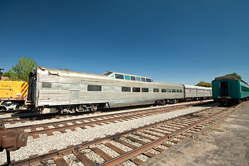 Image showing Stopped Railroad Train Observation Car Siding Santa Fe, New Mexi