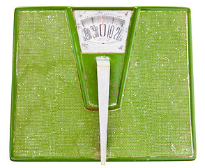 Image showing Vintage Dirty Green Bathroom Scale Isolated on White Background