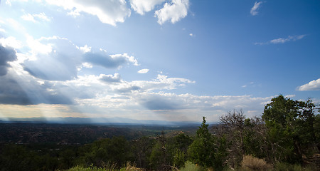 Image showing Sunbeams Clouds Desert Jemez Mountains NM USA