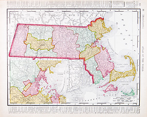 Image showing Vintage Color Map of Massachusetts, United States