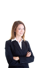 Image showing Smiling Confident Caucasian Woman with Arms Crossed Isolated White