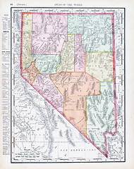 Image showing Antique Vintage Color Map of Nevada, USA