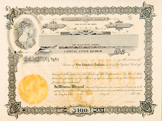 Image showing Old Stock Certificate Ohio USA Woman Star Vignette