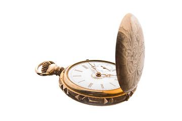 Image showing Old Fashioned Brass Pocket Watch Isolated White