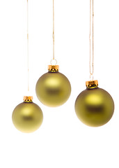 Image showing Pastel Green Gold Christmas Balls Hanging Isolated
