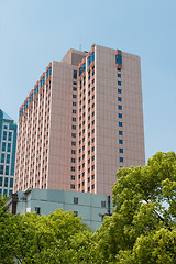 Image showing Office Building, Trees Downtown Shanghai, China