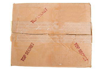 Image showing Grungy Old Cardboard Box TOP SECRET Peeling Tape