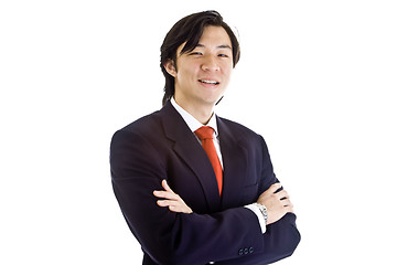 Image showing Confident Asian Businessman Arms Crossed Smiling at Camera White