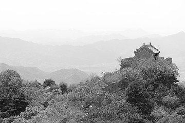Image showing Black White Guard Tower Mutianyu Great Wall China