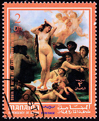 Image showing Canceled Manama Postage Stamp Painting Adolphe Bougireau Birth o