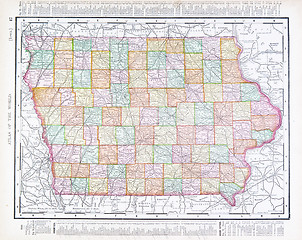 Image showing Antique Vintage Color Map of Iowa, USA