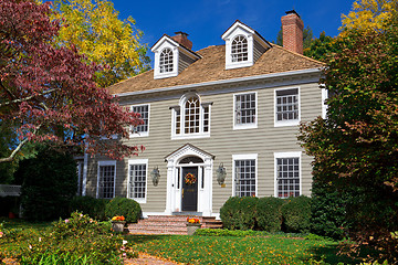 Image showing Suburban Single Family House Home Colonial Autumn